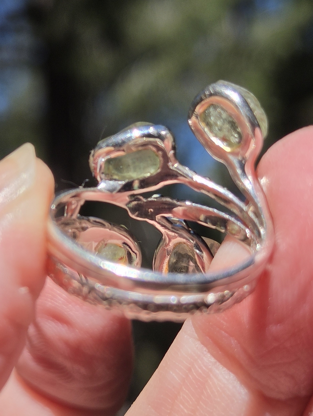 Tourmaline Natural Raw Gemstone Sterling & White Gold Ring Sz8 - Picture 9 of 10